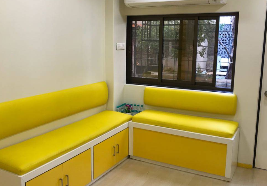 Yellow clinic waiting benches